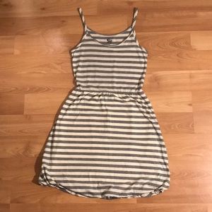Grey and White Striped Midi Dress